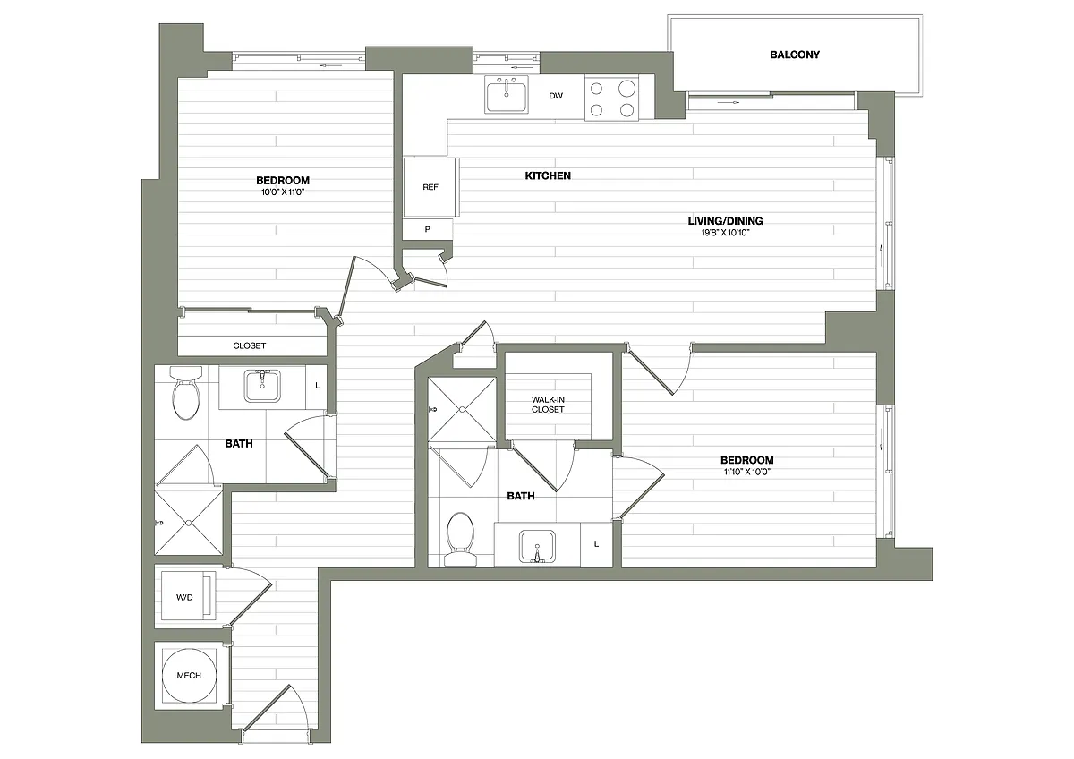 Floor plan 2 Bed/2 Bath-B1