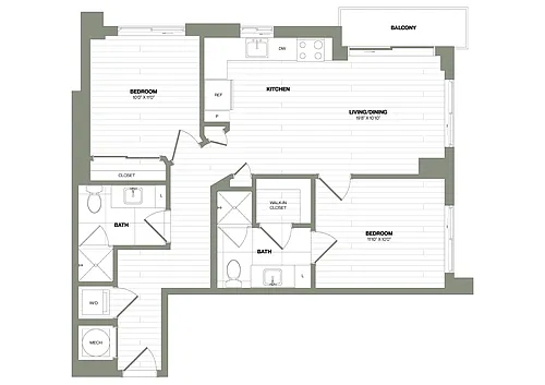 Floor plan 2 Bed/2 Bath-B1