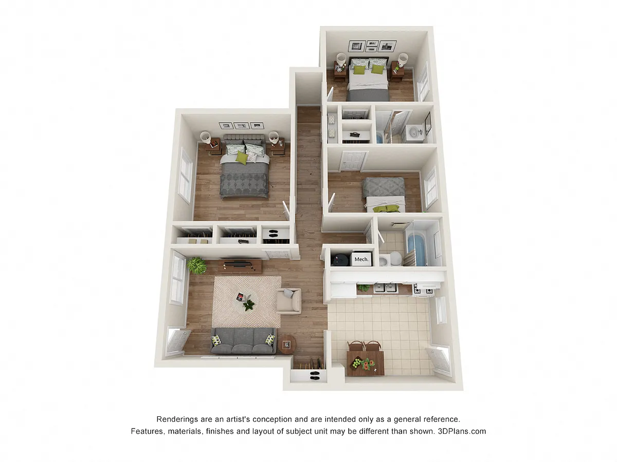 Floor plan 3 Bedroom, 2 Bathroom