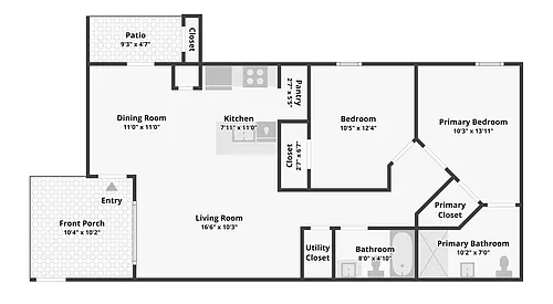 Floor plan Two Beds Two Baths B