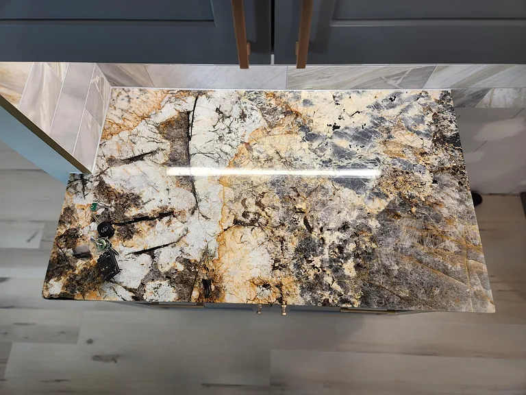 As I said, these are surely the most extravagant granite countertops you've ever seen! These exotic countertops were sourced from a quarry in Brazil. After I saw these countertops, adding under-cabinet lighting to maximize their beauty was a must!
