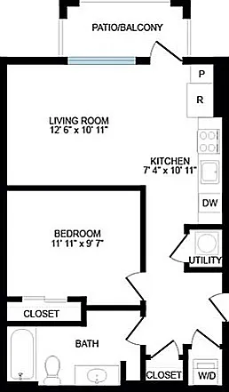 Explore The Eleanor_a modern 588 sq. ft. studio apartment at Nese in Whitestown, IN. This smart layout features a partially divided bedroom space, full-size washer and dryer, and sleek stainless steel appliances. Explore The Eleanor_a modern 588 sq. ft. s