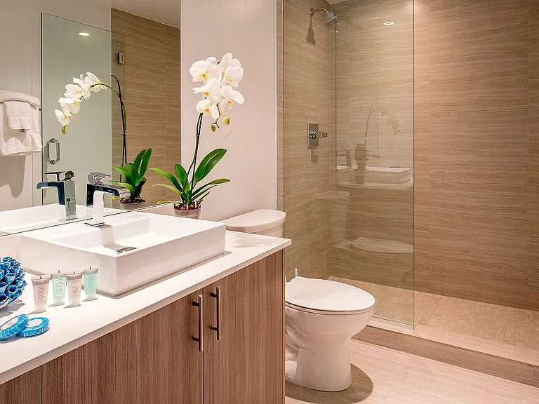 Modern bathroom with sleek glass shower enclosure