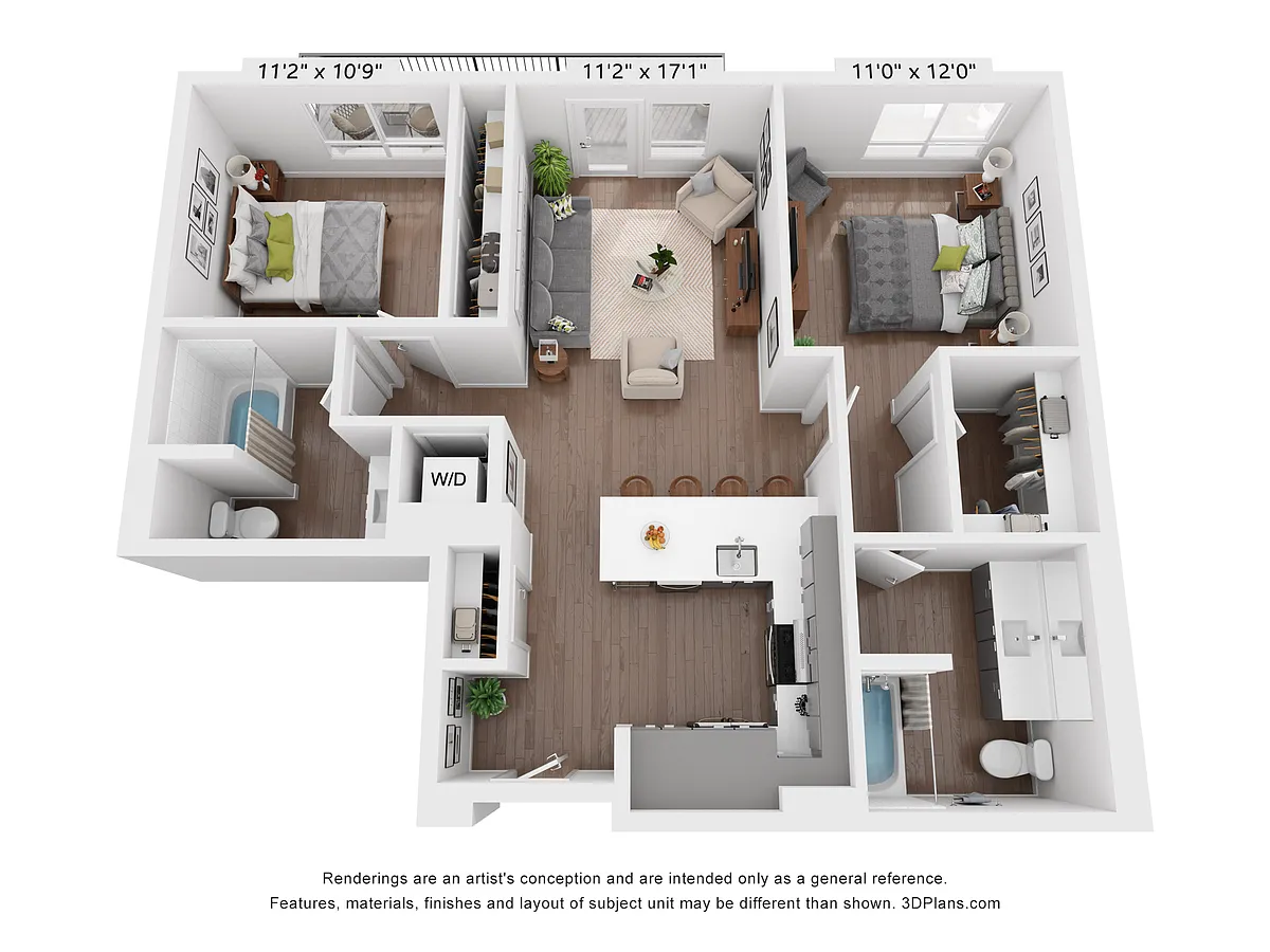 Floor plan 2 Bedroom, 2 Bath