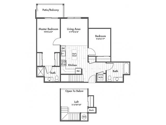 Floor plan B1L Two Bedroom with Loft