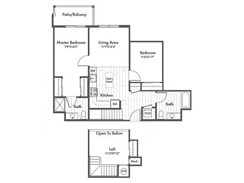 Floor plan B1L Two Bedroom with Loft
