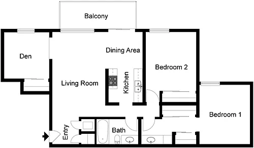 Floor plan 2 Bedroom 1 Bath Den