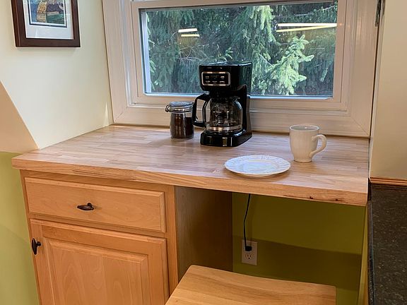 Coffee nook with forest view.