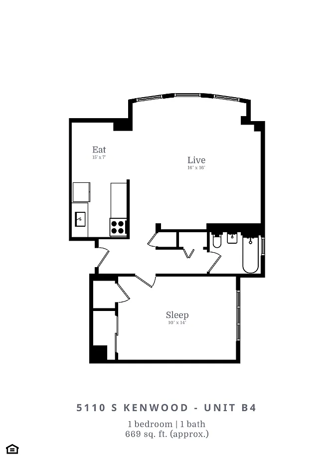 Floor plan 1 Bed | 1 Bath (B4)