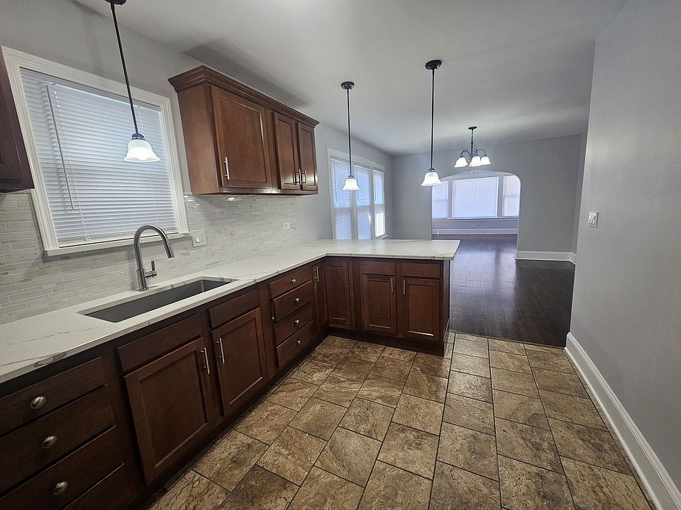 Kitchen, dining room, living room view
