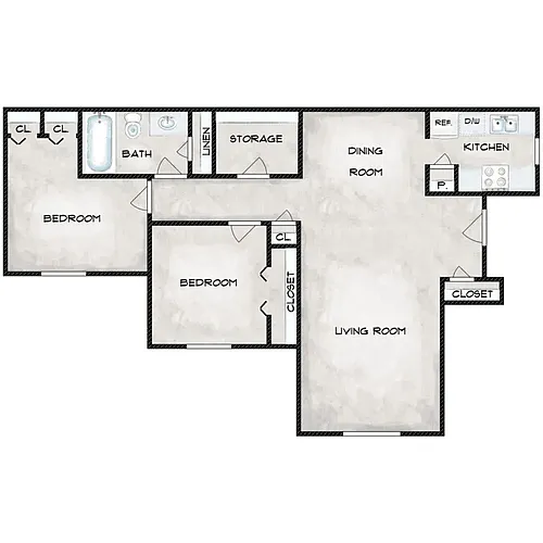 Floor plan 2 Bed 1 Bath