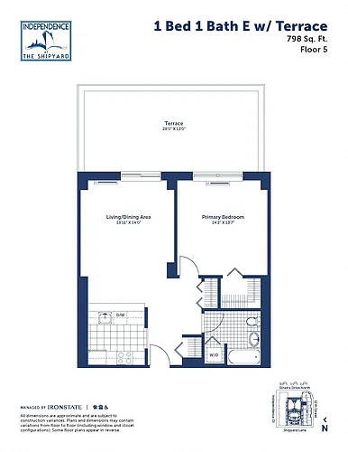 Floor plan 1 Bed 1 Bath E With Terrace