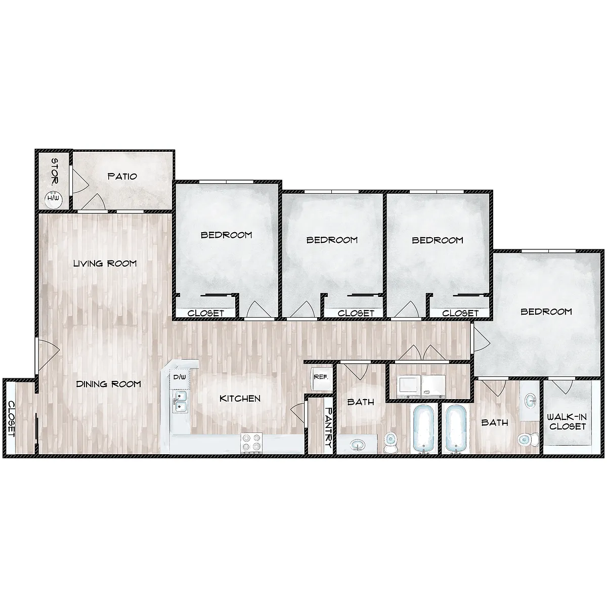 Floor plan 4 bedroom 2 Bath