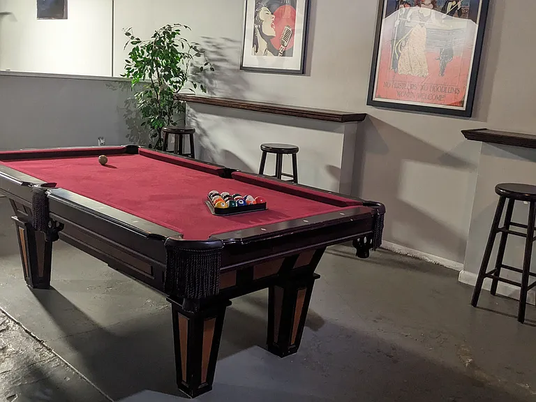 Pool table in the game room at the Molino Del Mar Apartments in Pasadena, California.