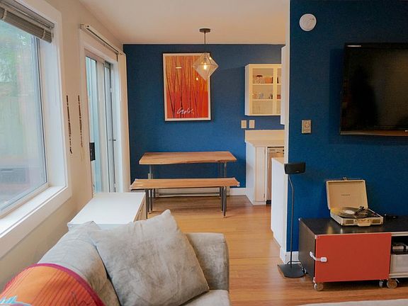 living room into dining area