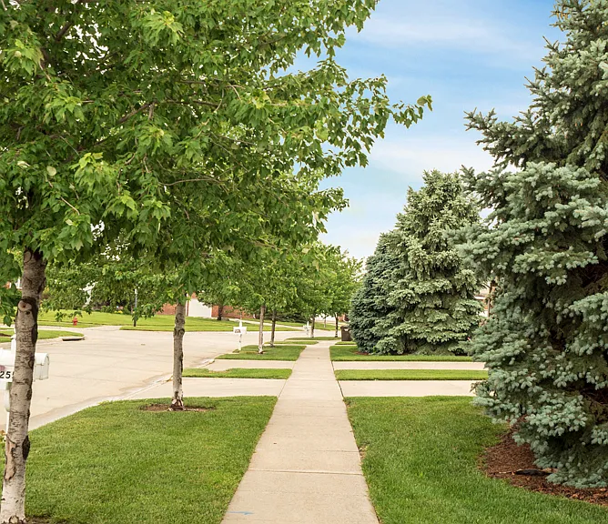 Enjoy an evening walk through our community, complete with tree lined sidewalks.
