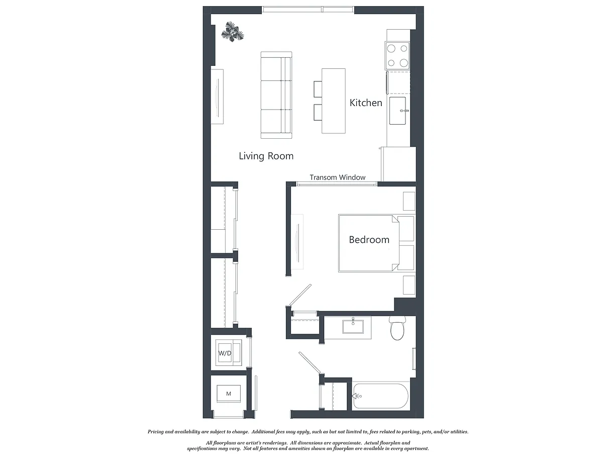 Floor plan 1 Bed - 1 Bath | aj2