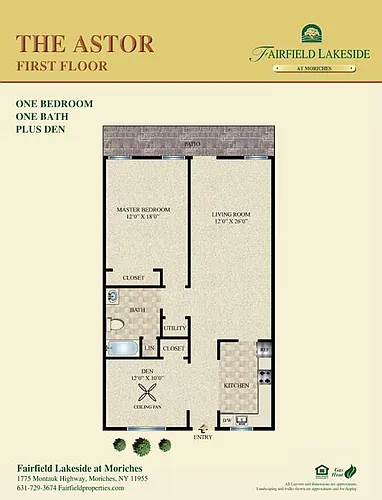 Floor plan The Astor Lower One Bedroom plus Den