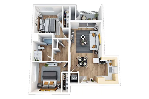 Floor plan 2 Bedroom, 1 Bath D