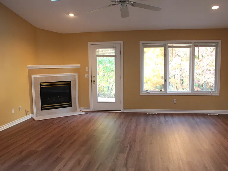 Living room with backyard view