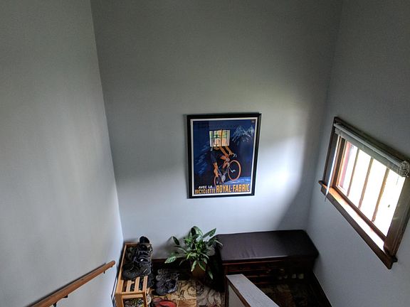 A view of the front landing from the top of the entry