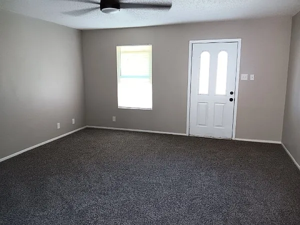 view from dining room to front door