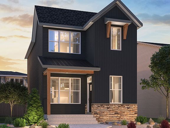 Exterior rendering of the Belvedere 4 Farmhouse by Brookfield Residential in Calgary.