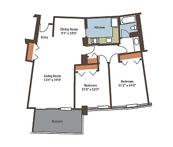 Floor plan 2 bed 2 bath