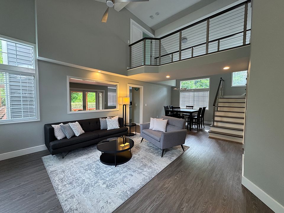 Spacious living room with vaulted ceiling