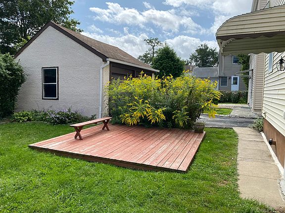 Backyard patio and garage