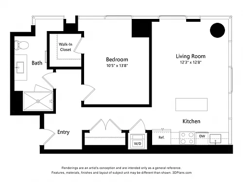 Floor plan 1 Bedroom 1 Bath (A05)