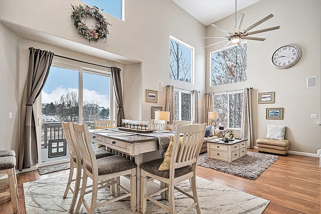 Open floorplan sliding doors open to large deck to view expansive open space
