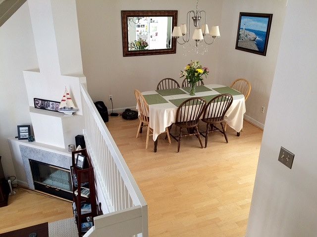 Dining room overlooks living room