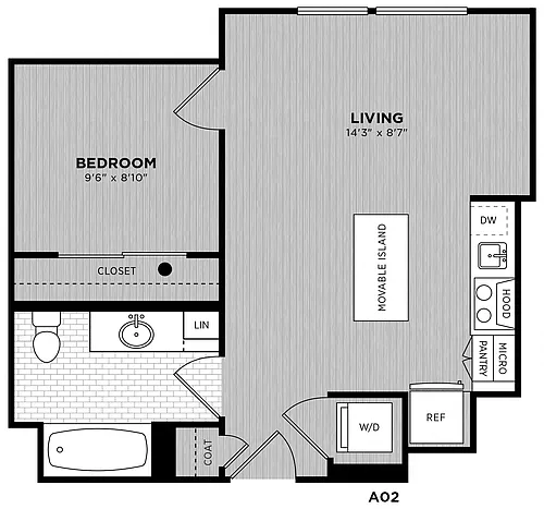 Floor plan 1 Bed - 1 Bath | Bolster A02