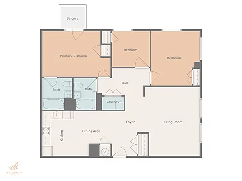 Floor plan Three Bed Two Bath with Balcony - 01 Line