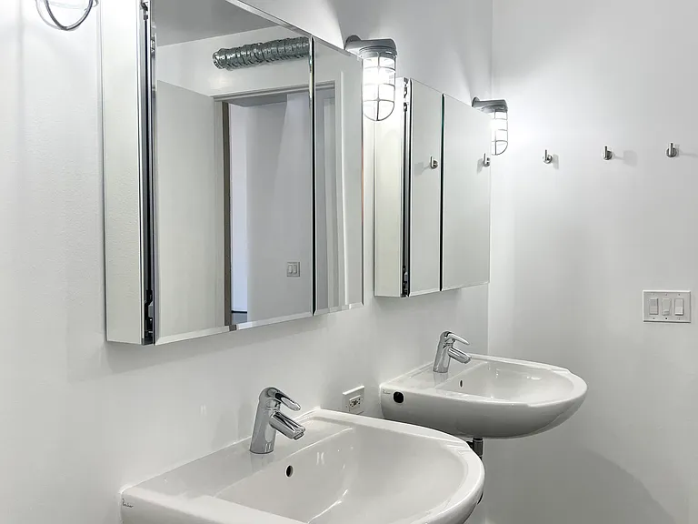 Double Vanity Sinks, Wall Mirrors with Storage