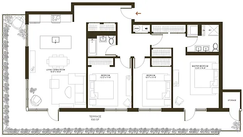 Floor plan 3B-2B W Terrace