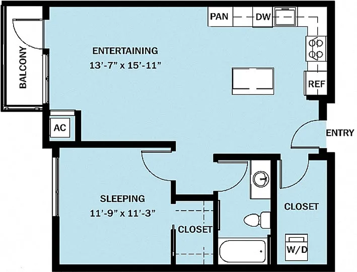 Floor plan 1 Bedroom 1 Bath B1