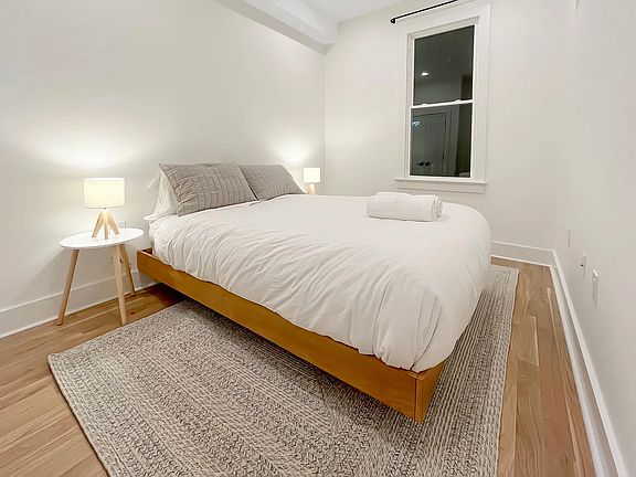 Two identical sized rooms face the front of the house; can be set up as two bedrooms, or a bedroom + a living space / office / guest room.