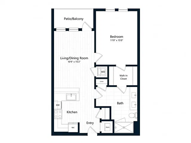 Floor plan One Bedroom One Bath (715 SF)
