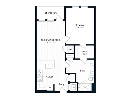 Floor plan One Bedroom One Bath (715 SF)