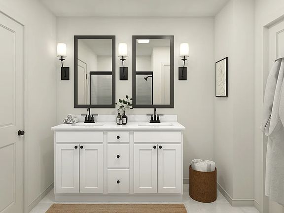 Primary bath with freestanding vanity