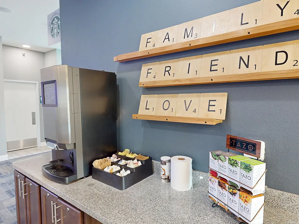 Grab a cup of complimentary coffee or tea at our Starbucks machine in the clubhouse.