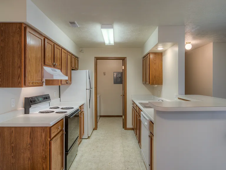 Kitchen in a unit at Huntington Apartments.