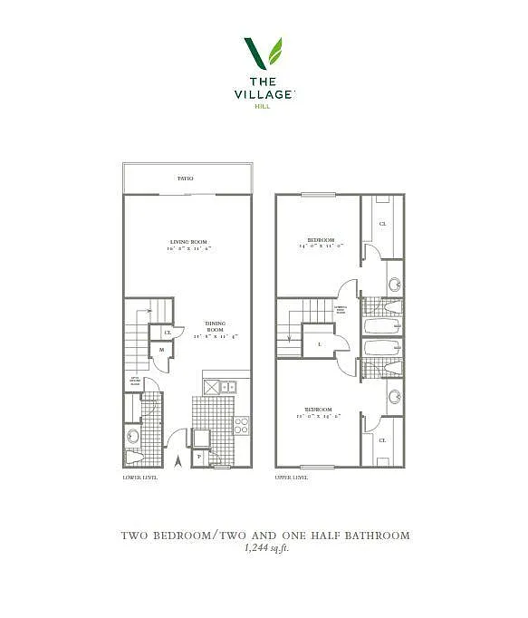 Floor plan Two Bedroom Townhome - Unit Sizes Range