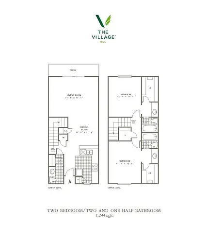 Floor plan Two Bedroom Townhome - Unit Sizes Range