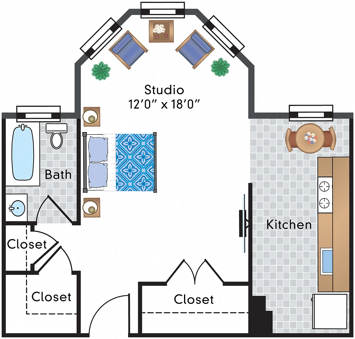 Floor plan Renovated Studio 18 Tier