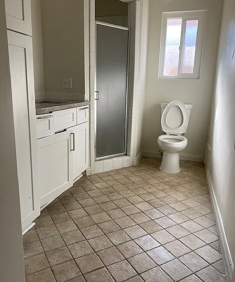 View of main bathroom.