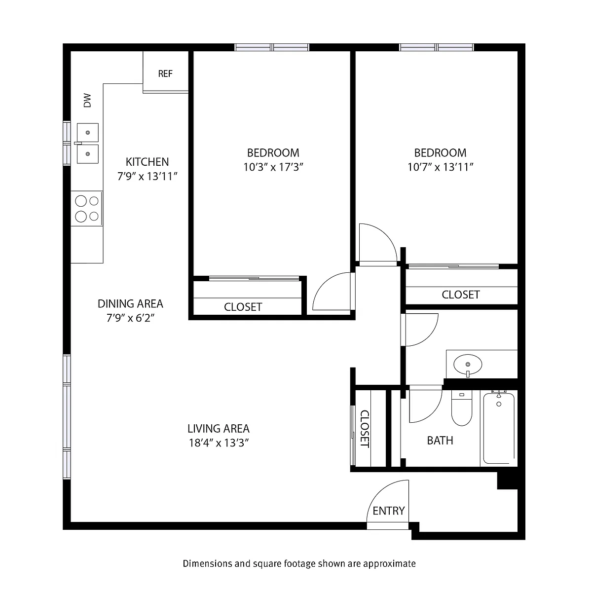 Floor plan 2 Bedroom / 1 Bath