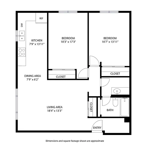 Floor plan 2 Bedroom / 1 Bath
